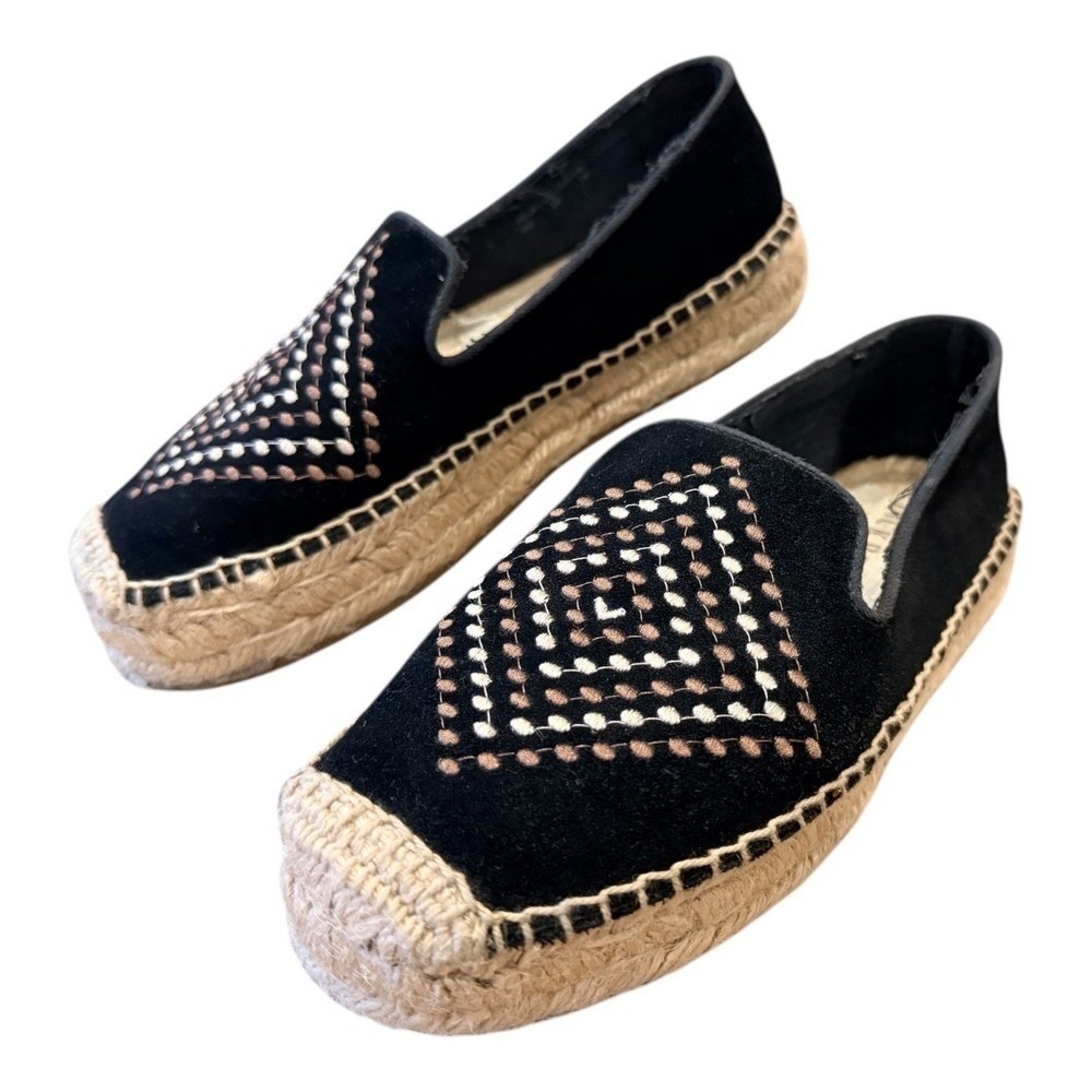 Jack Rogers Luna Suede Espadrilles Embroidered Geometric Design Women's Size 6M